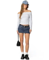 Edikted Women's Neria Pinstripe Denim Micro Skort