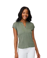 Cable & Gauge Women's Embroidered Crinkle Henley Top