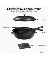 Zuka Everyday Pan 1.25 Qt. Ceramic 10 1 Nonstick Multi-Functional Saute with Lid, Nylon Spoon