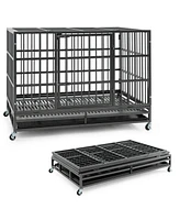 Foldable Metal Dog Cage with Lockable Casters and Tray – Heavy-Duty Pet Crate for Home or Travel