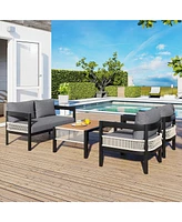 Mondawe Multi-person Outdoor Iron Sofa Set with A table, Rattan Decoration, Waterproof, Rust-proof