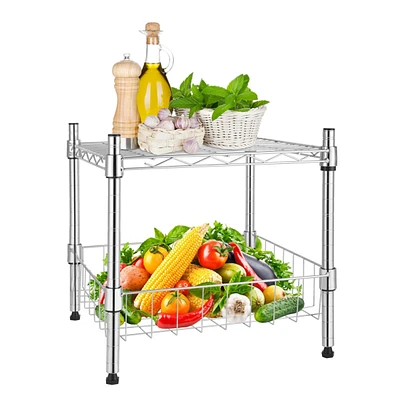 Heavy Duty Shelving Unit, Wire Metal Stackable Storage, 1-Tier Shelf, with Basket