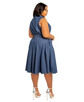 Buxom Couture Plus Sleeveless Denim Shirtdress with Contrasting Stitching