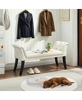 Tufted Velvet Upholstered Ottoman Bench with Nailhead Trim and Curved Armrests Rectangular Accent Seat for Bedroom Living Room or Entryway-The Pop Hom