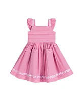 Hope & Henry Little Girls Organic Pleated Flutter Sleeve Apron Dress with Embroidery