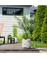 LuxenHome Rustic Off White with Brown Accents -Inch Tall Round MgO Planter