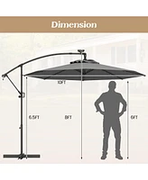 Gymax 10FT Offset Umbrella 360° Rotation Sun Shade Solar Powered Led Patio