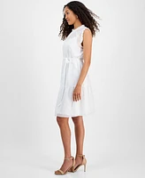 julia jordan Women's High-Neck Sleeveless Tie-Waist Dress