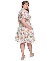 Karl Lagerfeld Paris Plus Conversational Belted Shirtdress