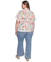 Karl Lagerfeld Paris Plus Printed Camp Shirt