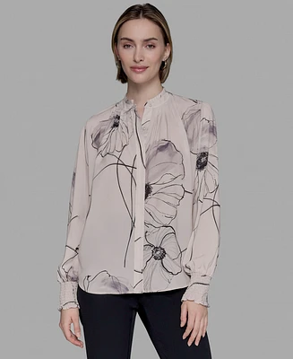 Karl Lagerfeld Paris Women's Floral-Print Long-Sleeve Blouse