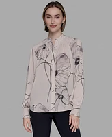 Karl Lagerfeld Paris Women's Floral-Print Long-Sleeve Blouse