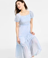 Celebrity Pink Juniors' Smocked Puff-Sleeve Midi Dress