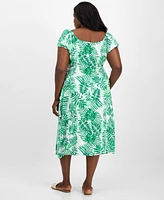 Madden Girl Trendy Plus Puff-Sleeve Midi Dress