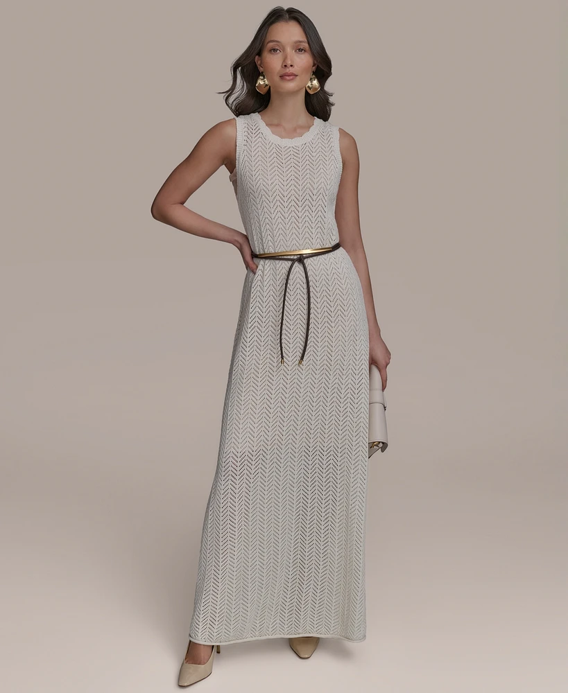 Donna Karan New York Women's Pointelle Knit Belted Dress