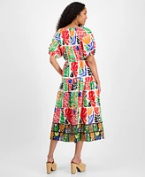 julia jordan Women's Printed V-Neck Puff-Sleeve Midi Dress