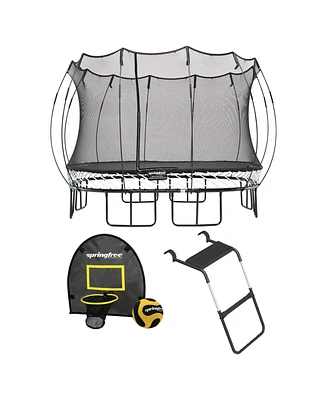 Springfree Trampoline 11 ft x 11 ft Large Square + FlexrHoop + FlexrStep V2 Bundle – Springless Fun with Goal Hoop and Ladder Attachment Access