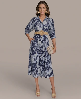 Donna Karan New York Women's Belted Midi Shirt Dress