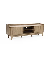 LuxenHome Mid-Century Modern Tambour-Style 2-Door 63-Inch Wide Tv Stand with Tray Top, Oak