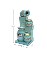 LuxenHome Light Blue 4-Tier Ornate Jugs 2.5-Feet Tall Outdoor Polyresin Fountain with Lights