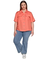 Karl Lagerfeld Paris Plus Short-Sleeve Shirt Jacket