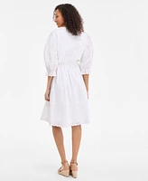 Style & Co Women's 3/4 Sleeve Eyelet Cotton Dress, Exclusively at Macy's