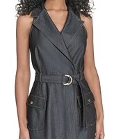Calvin Klein Women's Belted Denim Faux-Wrap Dress