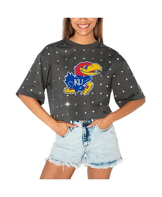 Gameday Couture Women's Gray Kansas Jayhawks Go Time Rhinestone Crop T-Shirt