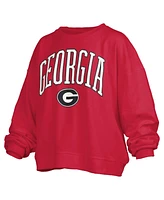 Pressbox Women's Red Georgia Bulldogs Janise Arch Over Logo Waist Length Oversized Pullover Sweatshirt