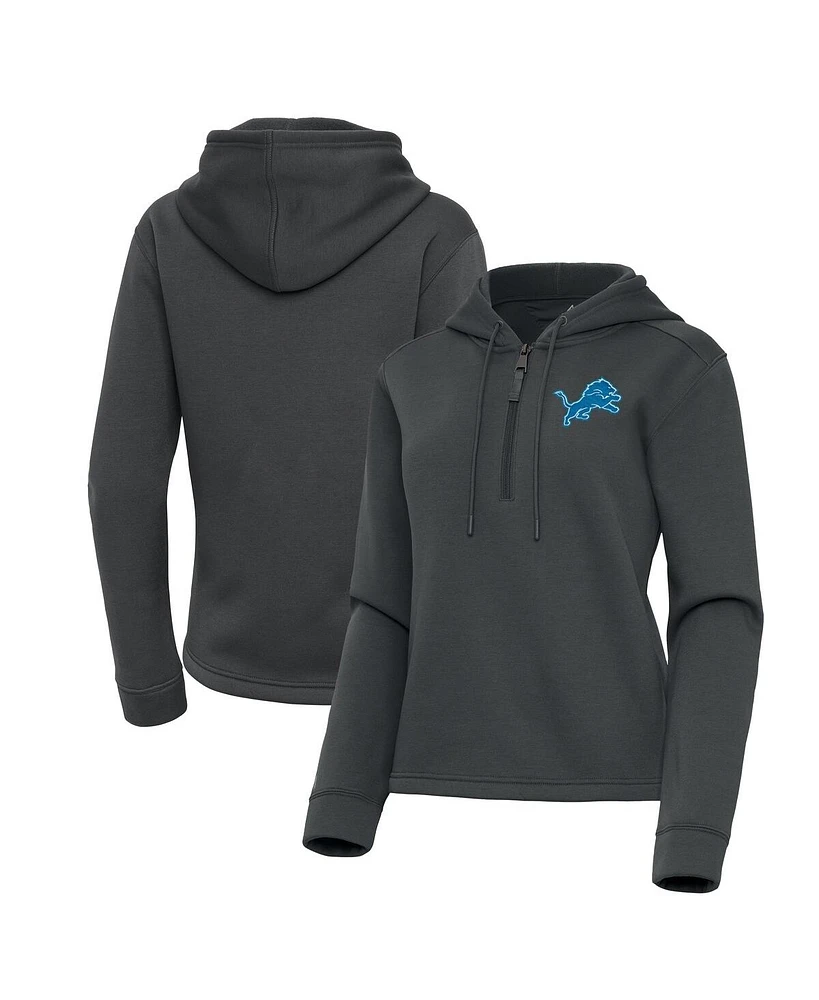 Antigua Women's Pewter Detroit Lions Contemporary Quarter-Zip Hoodie