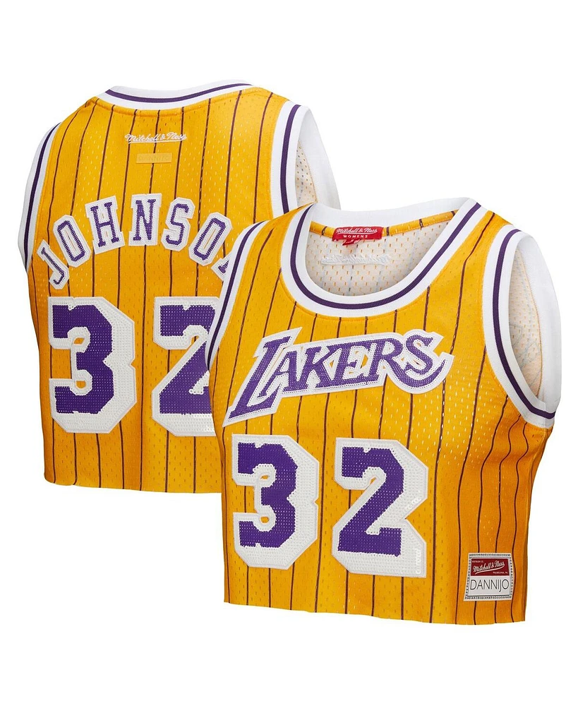Mitchell & Ness X Dannijo Women's Yellow Magic Johnson Los Angeles Lakers Fashion Cropped Basketball Jersey