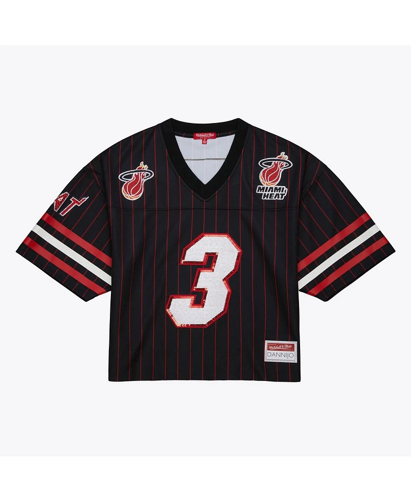 Mitchell & Ness X Dannijo Women's Dwyane Wade Black Miami Heat Cropped Football Fashion Jersey