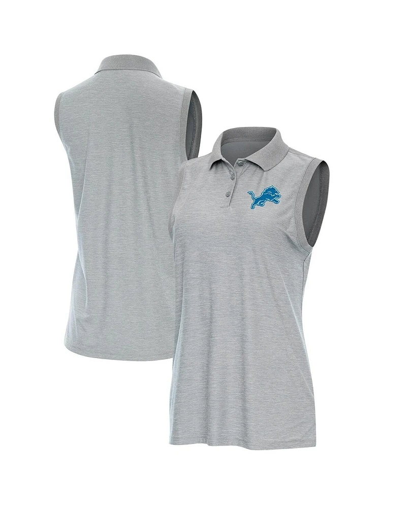 Antigua Women's Heather Gray Detroit Lions Recap Sleeveless Polo Shirt