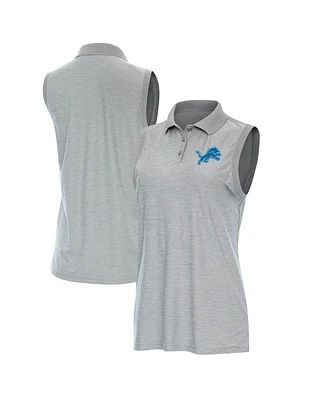 Antigua Women's Heather Gray Detroit Lions Recap Sleeveless Polo Shirt