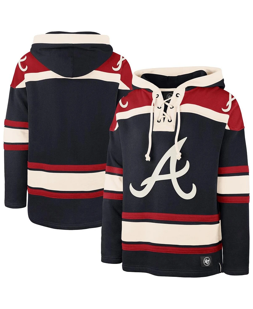 '47 Brand Men's Navy Atlanta Braves Superior Lacer Pullover Hoodie