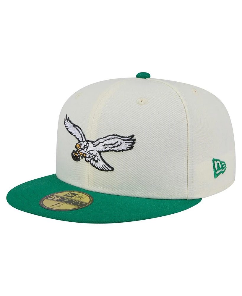 New Era Men's White/Kelly Green Philadelphia Eagles Throwback Main 59FIFTY Fitted Hat