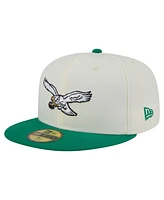 New Era Men's White/Kelly Green Philadelphia Eagles Throwback Main 59FIFTY Fitted Hat