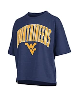 Pressbox Women's Navy West Virginia Mountaineers Nelson Arch Over Logo Waist Length Oversized Slub T-Shirt
