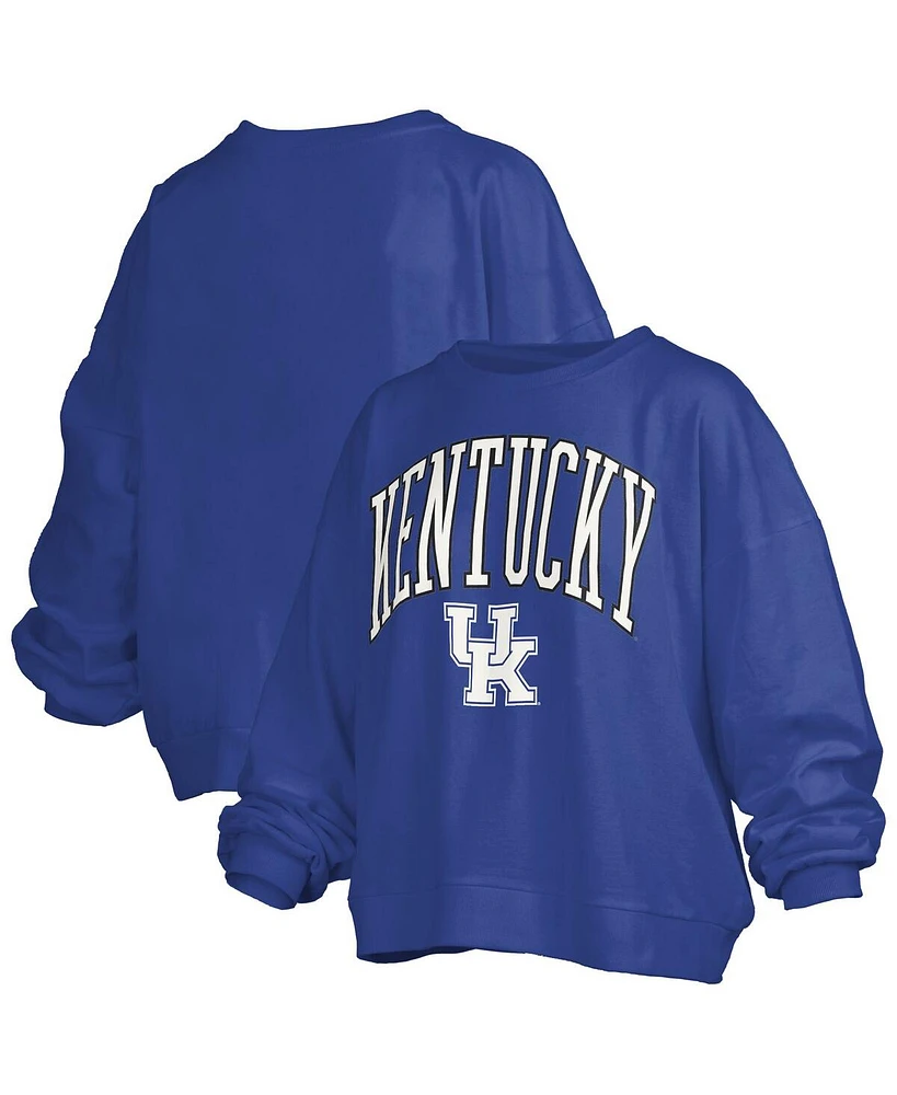 Pressbox Women's Royal Kentucky Wildcats Janise Arch Over Logo Waist Length Oversized Pullover Sweatshirt
