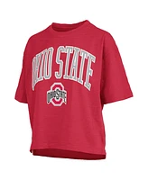 Pressbox Women's Scarlet Ohio State Buckeyes Nelson Arch Over Logo Waist Length Oversized Slub T-Shirt