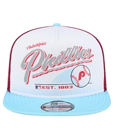 New Era Men's White/Light Blue Philadelphia Phillies Retro Script Trucker 9FIFTY Snapback Hat