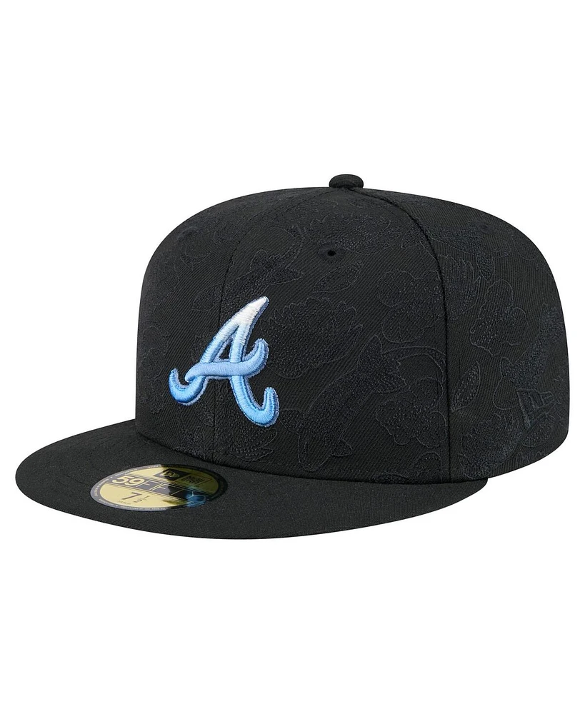 New Era Men's Black Atlanta Braves Tonal Koi 59FIFTY Fitted Hat