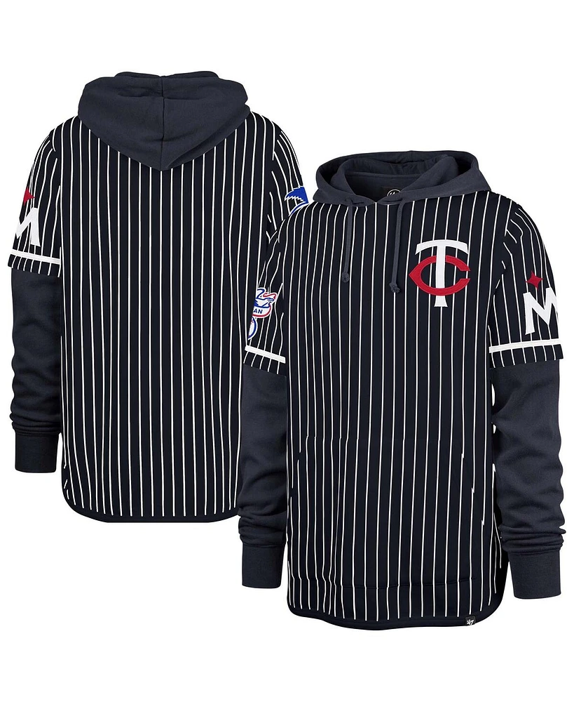 '47 Brand Men's Navy Minnesota Twins Pinstripe Double Header Pullover Hoodie