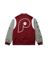 Mitchell & Ness Men's Burgundy/Gray Philadelphia Phillies Cooperstown Collection Team Origins Satin Full-Snap Jacket
