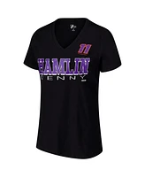 G-iii 4Her by Carl Banks Women's Black Denny Hamlin Strategy V-Neck T-Shirt