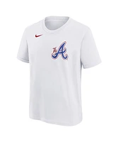 Nike Big Boy's and Girl's Austin Riley White Atlanta Braves Fuse City Connect Name Number T-Shirt