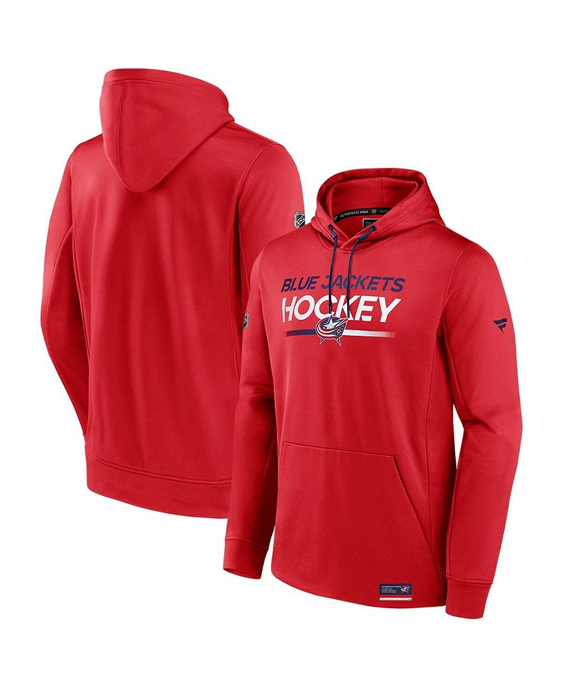 Fanatics Men's Red Columbus Blue Jackets Authentic Pro Fleece Pullover Hoodie