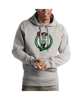 Antigua Men's Heathered Gray Boston Celtics Logo Victory Pullover Hoodie