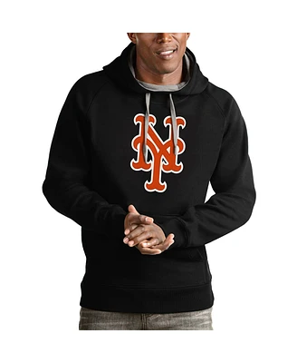 Antigua Men's Black New York Mets Victory Pullover Team Logo Hoodie