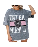 Gameday Couture Women's Gray Inter Miami Cf Oversized Mini Rhinestone Classic T-Shirt